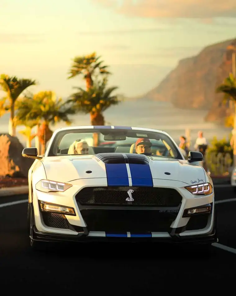 White Shelby convertible by the sea in Tenerife